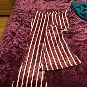 EARTHBOUND Red and White Striped Flare Pants